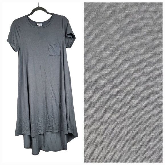 NEW LuLaRoe Carly Dress S (6/8) Solid Gray Slub Jersey Knit Midi Pocket Hi-Low - Picture 1 of 6